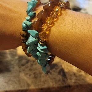 Bronce brown turquoise rheinstones 3 bracelet
